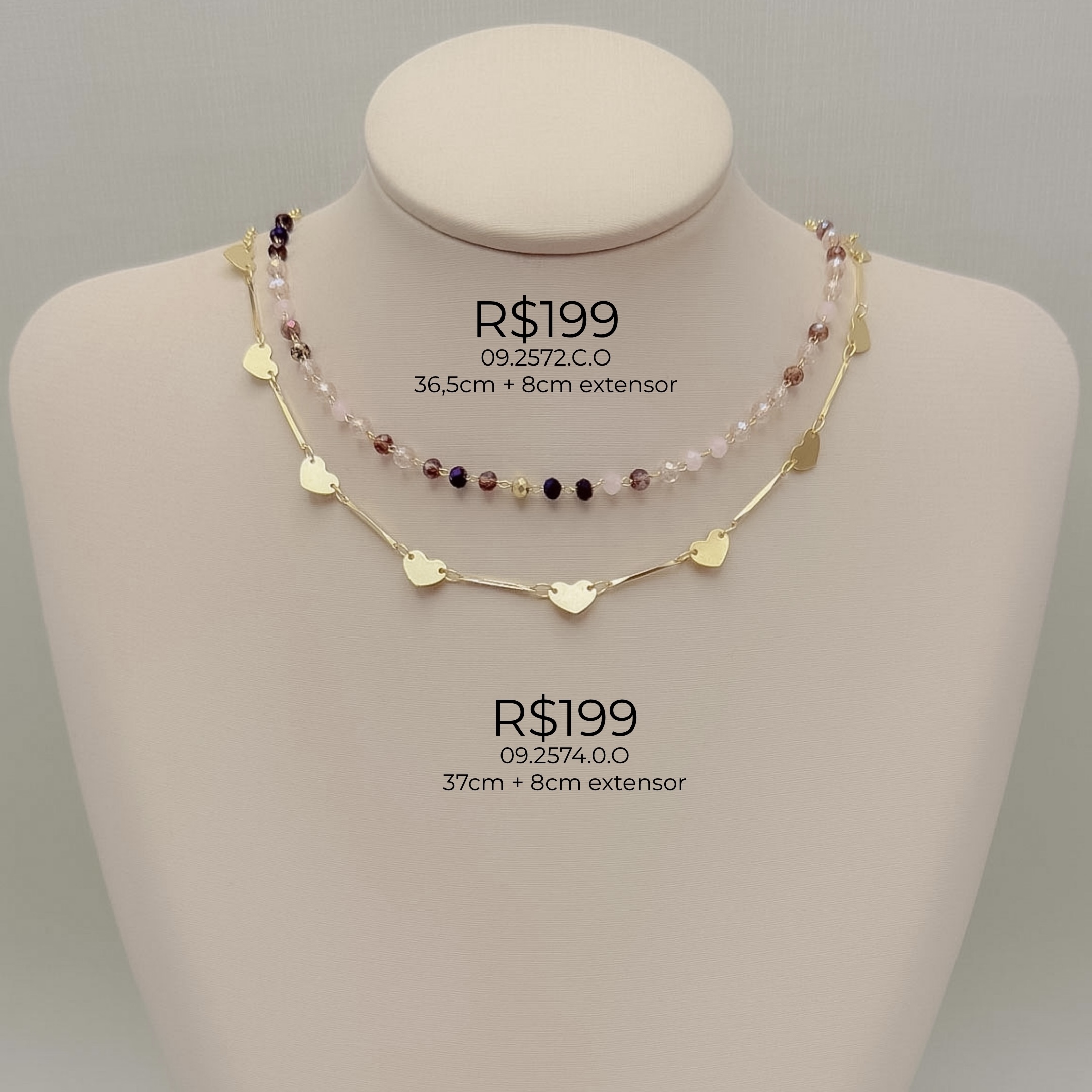 09.2572.C.O - (36) Choker de cristais octogonais em tons terra variados