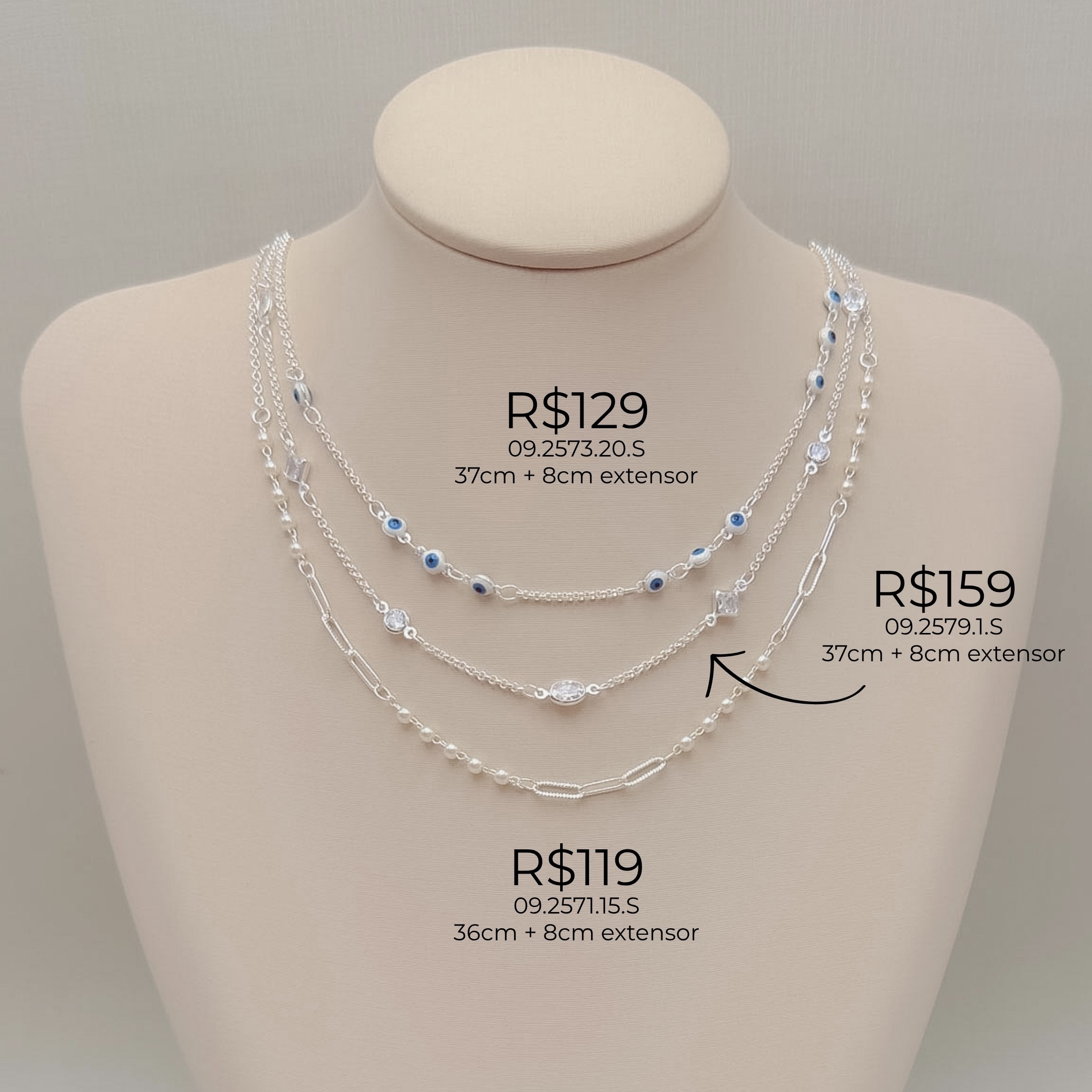 09.2573.20.S - (37) Choker de elos portugueses intercalados com olhos gregos de resina