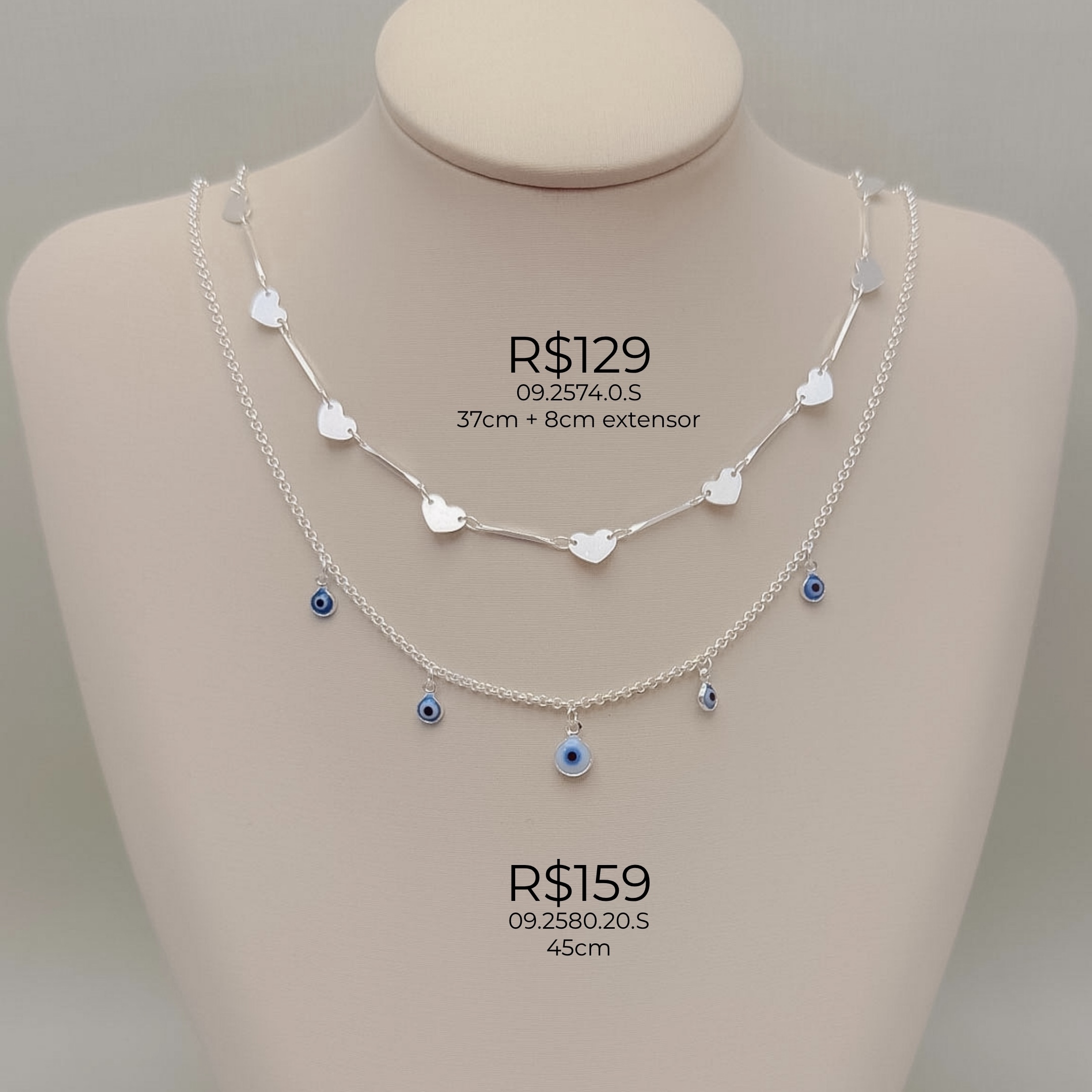 09.2574.0.S - (37) Choker de traços facetados e corações polido intercalados