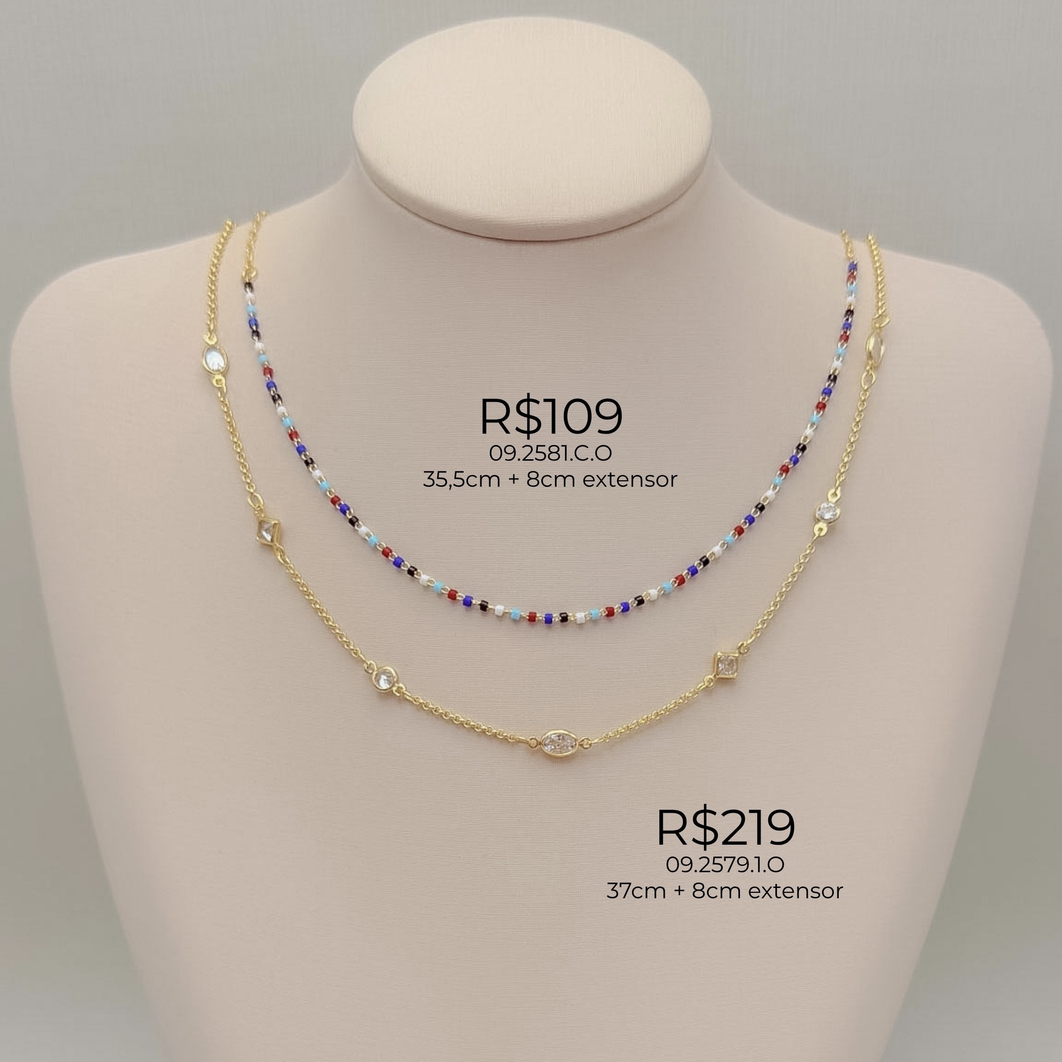 09.2581.C.O - (35) Choker de elos americanos com micro miçangas coloridas