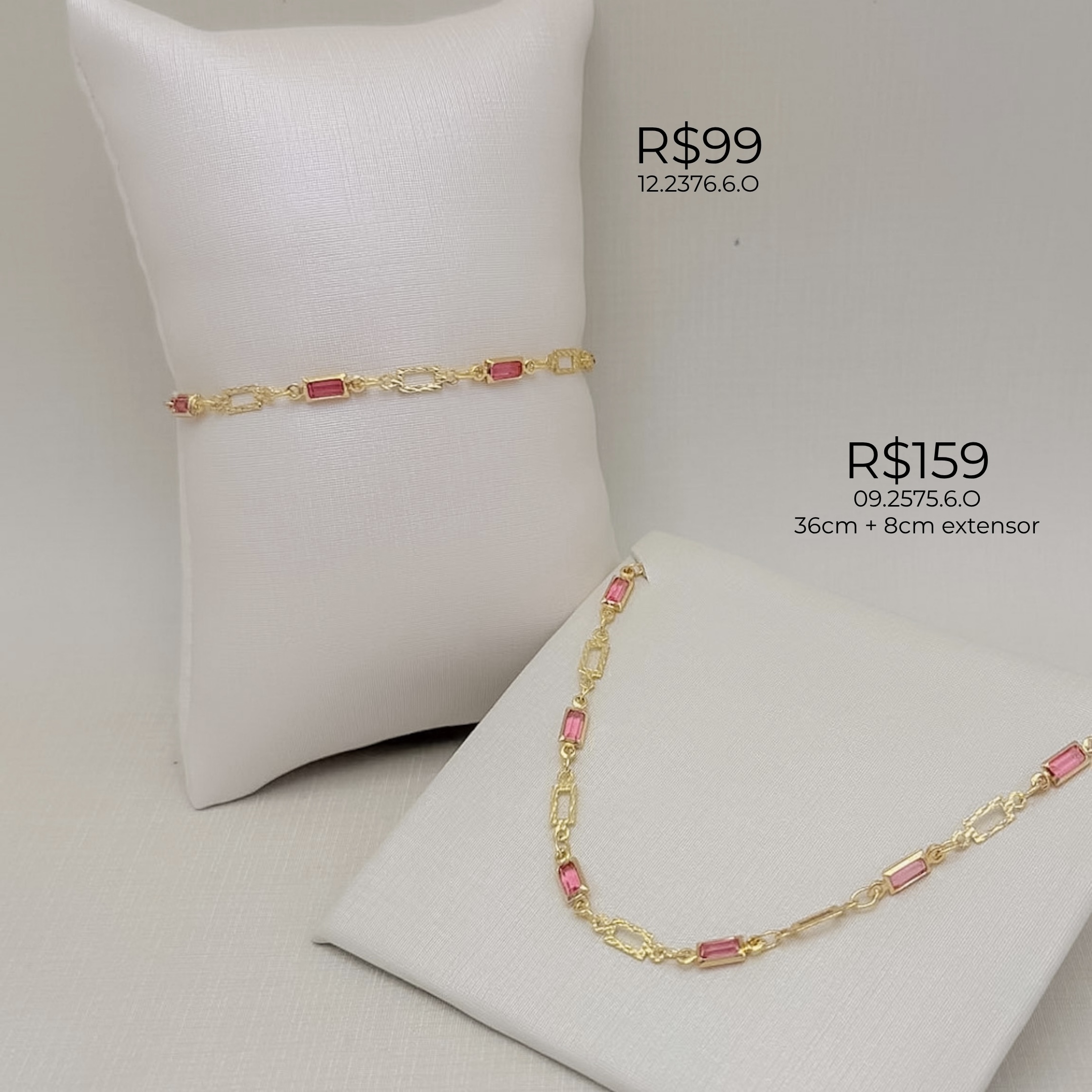 12.2376.6.O - Pulseira com elos retangular liso e pedras baguetes em ingles