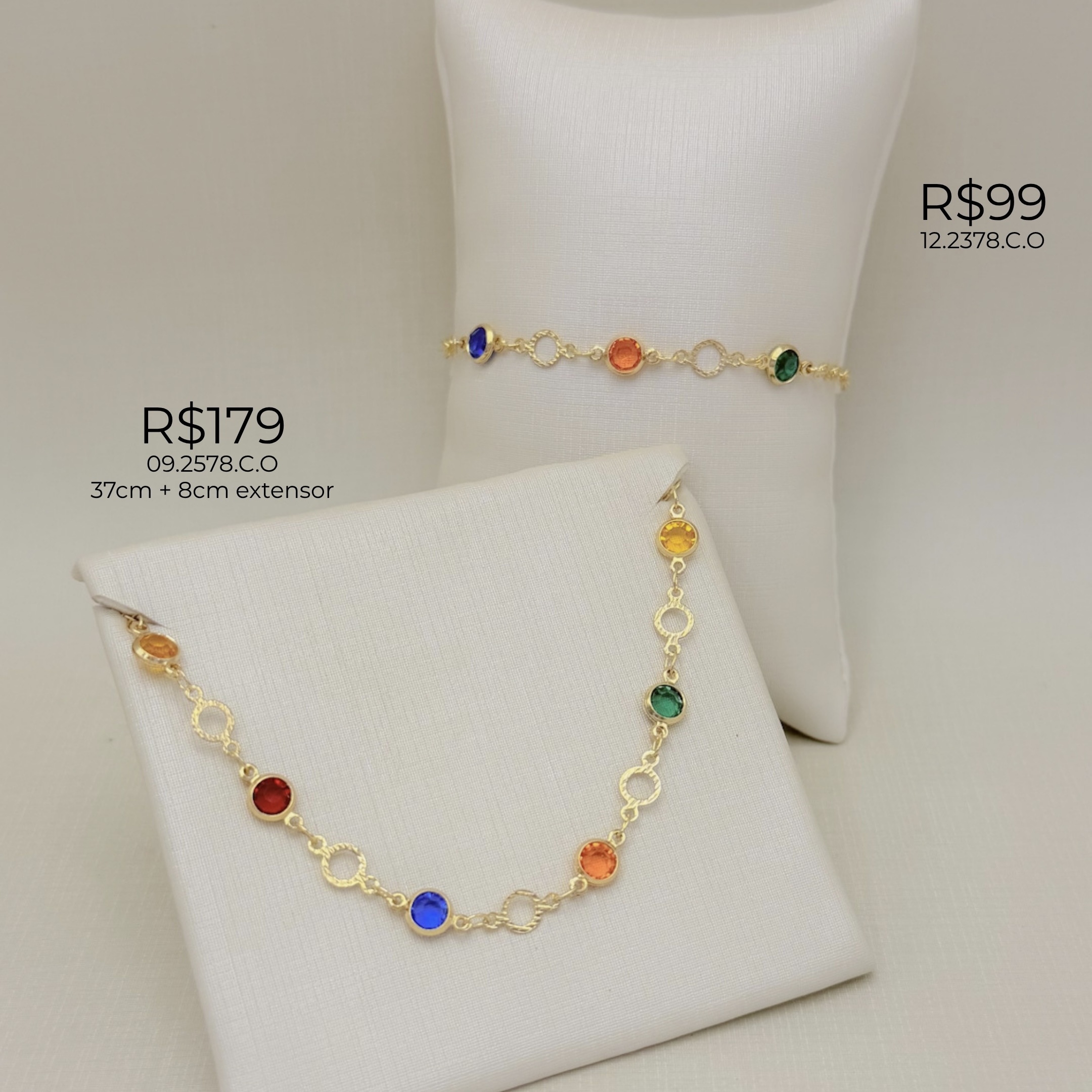 12.2378.C.O - Pulseira de elos americanos com silhueta circular e zircônias em ingles intercalados