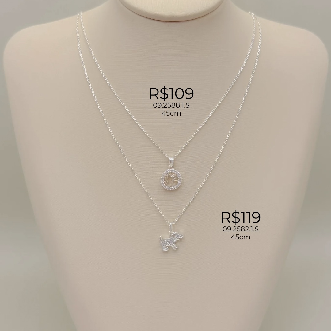 09.2582.1.S - (45) Colar de cartier com pingente de cachorrinho em pé cravejado