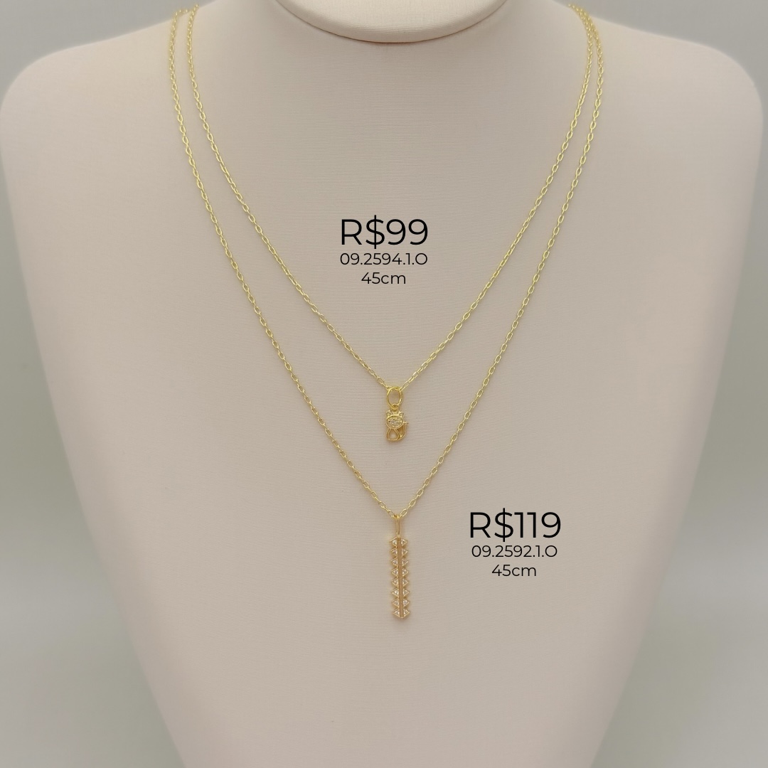 09.2592.1.O - (45) Colar em cartier com pingente longo em estilo serra cravejada