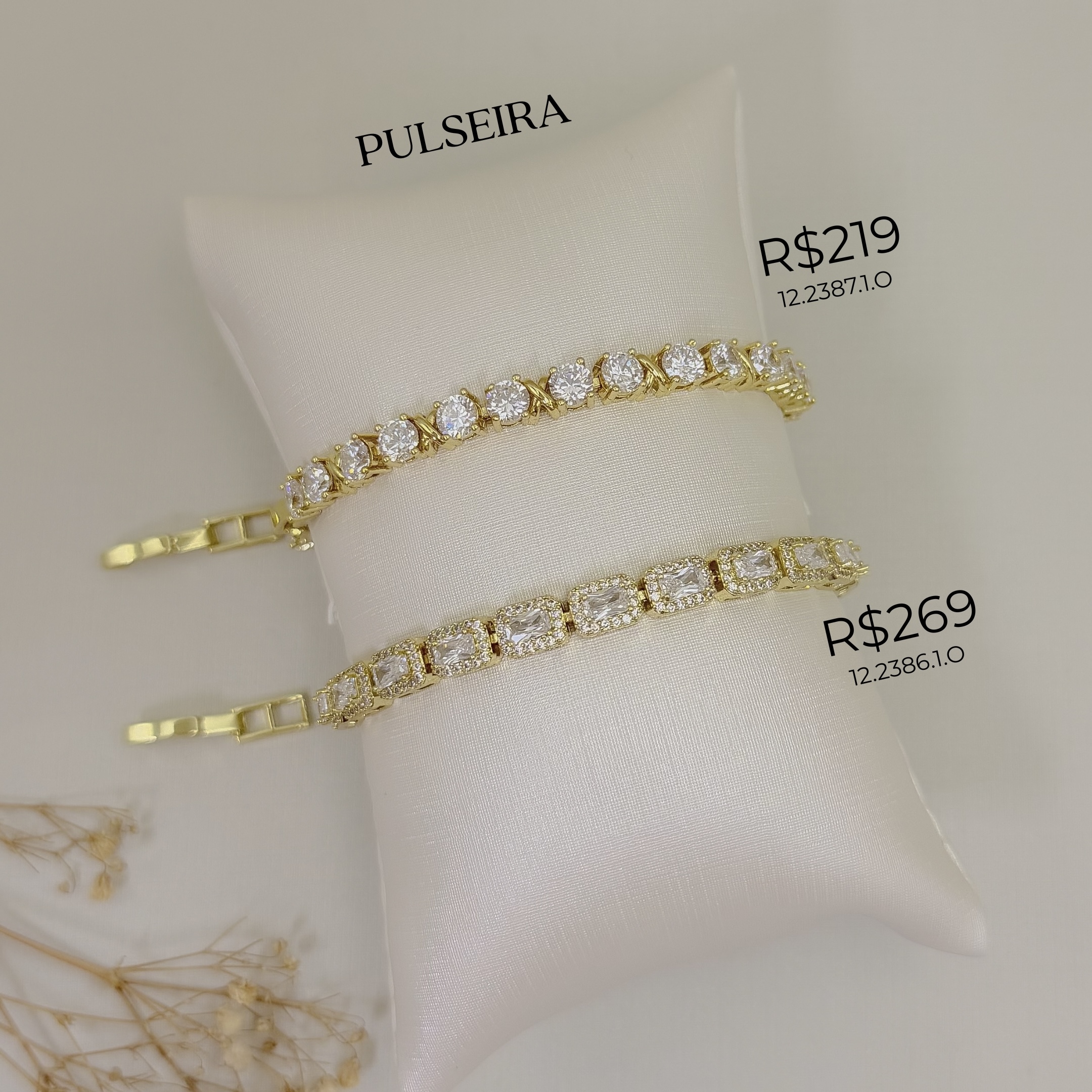 12.2387.1.O - Pulseira riviera clássica com X liso intercalado entre zircônias