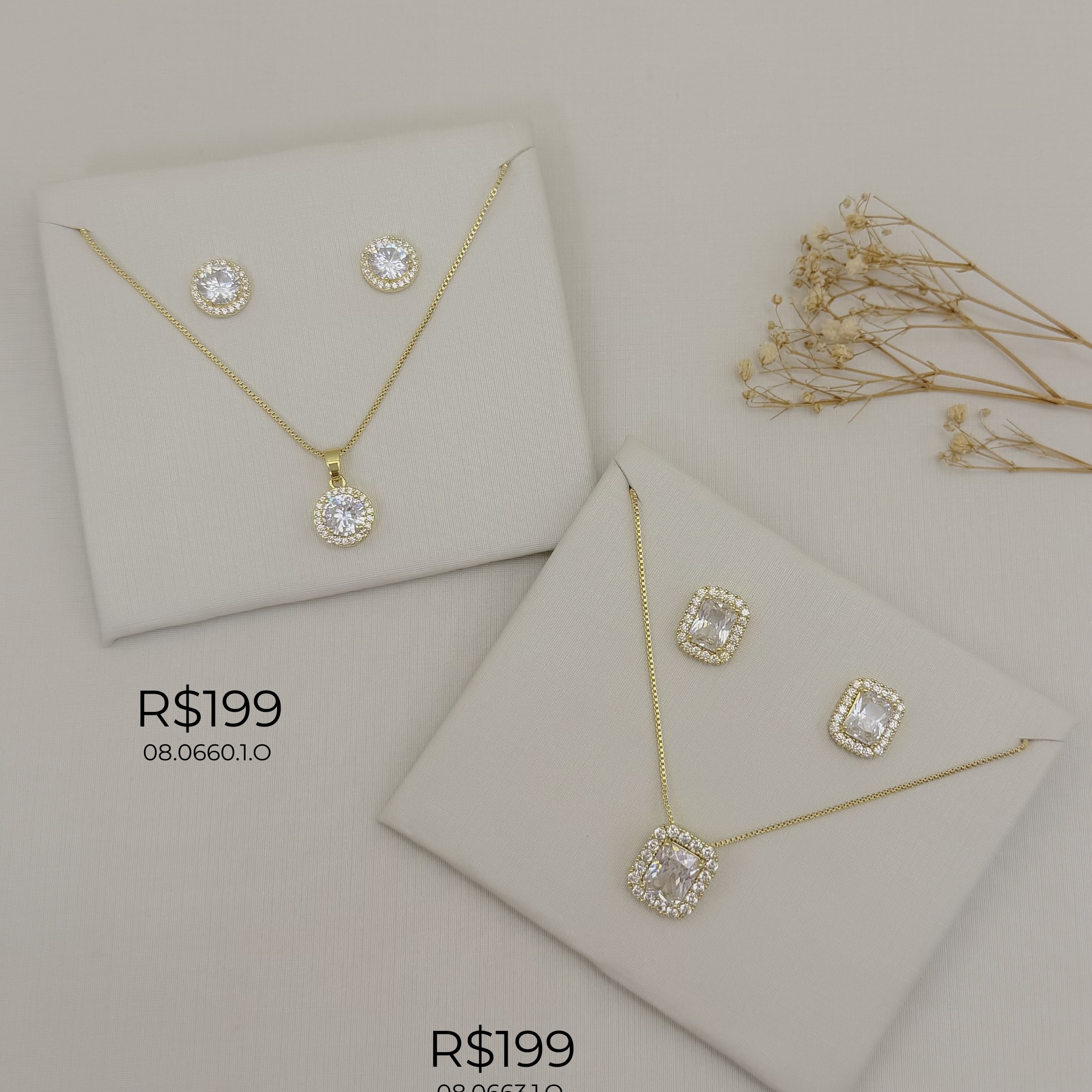 08.0663.1.O - (45) Conjunto de pedra ponto de luz retangular com uma linha de aura em volta