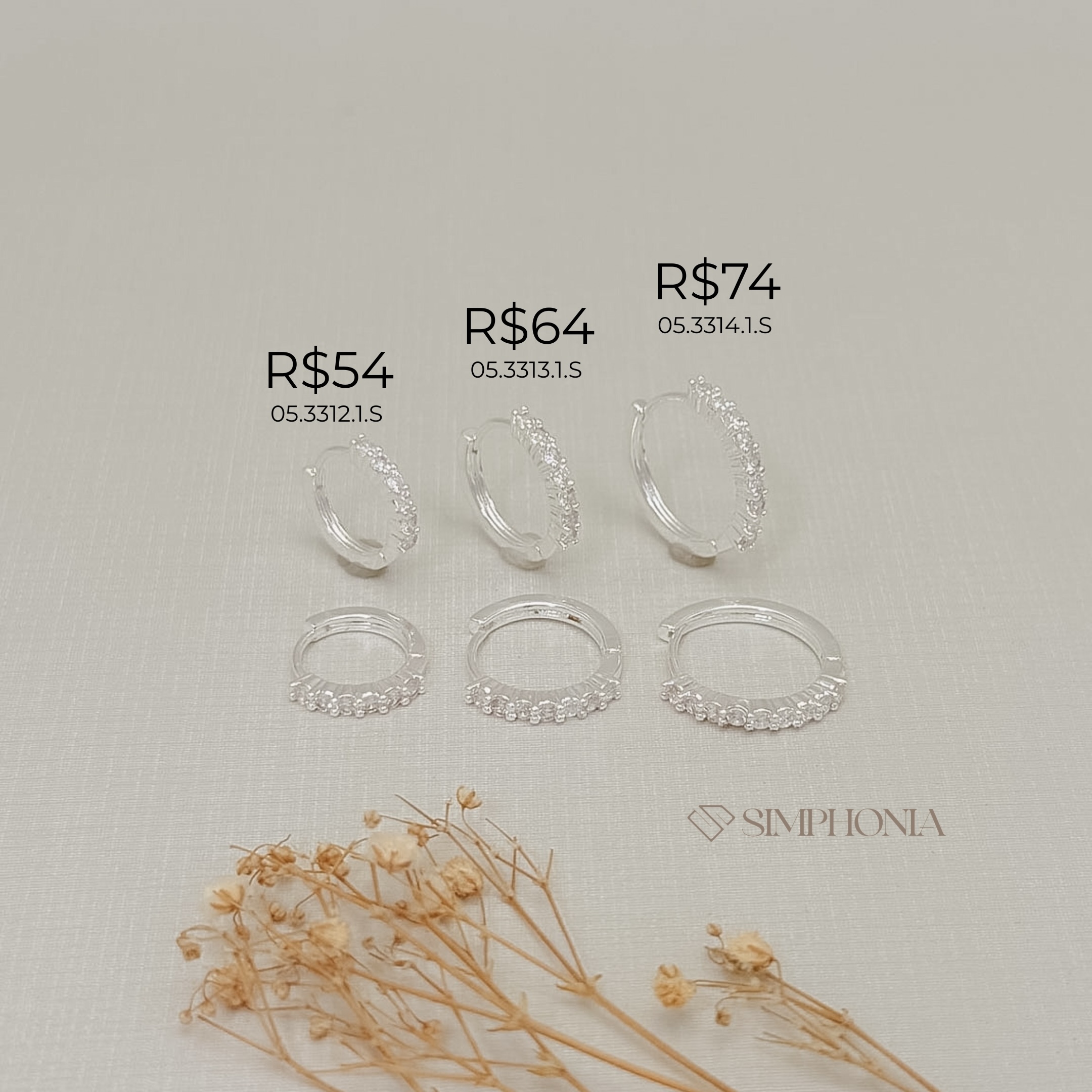 05.3314.1.S - (Tam. G) Argola de uma coluna de cravação em quatro garras com parte de trás lisa. Argola banhada a ouro.