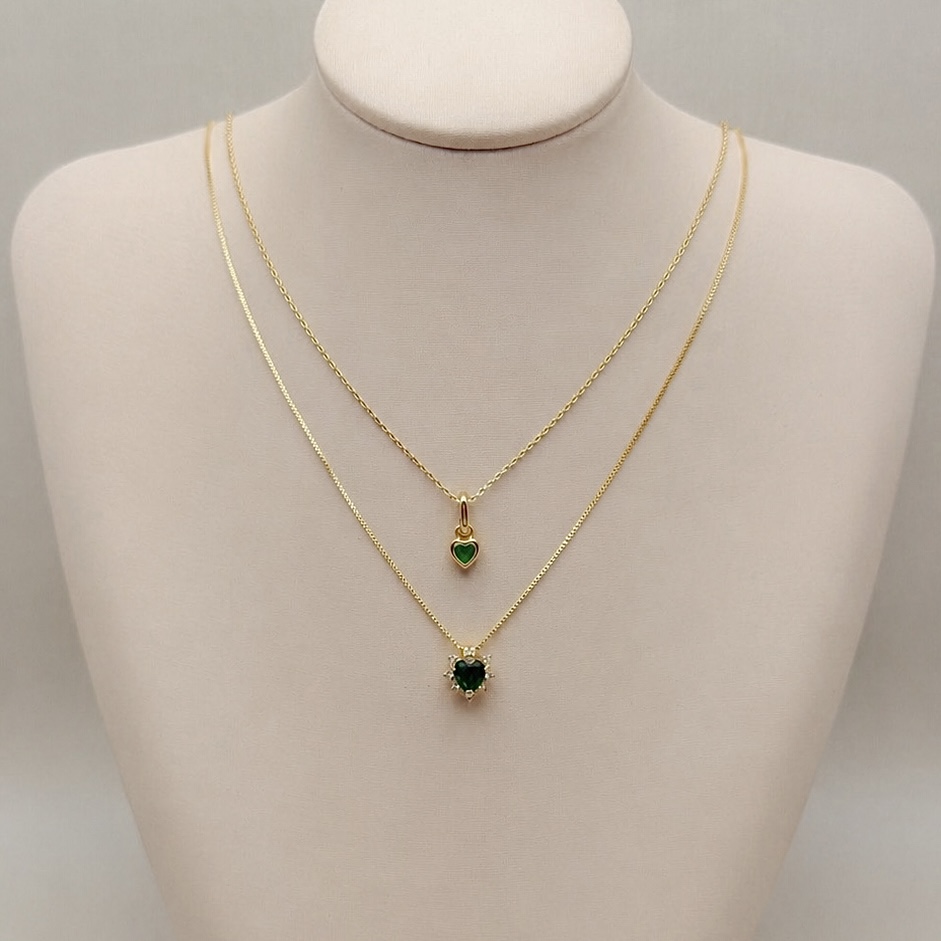 09.2527.5.O - (45) Colar de veneziana com pingente de coração com uma linha de aura com mini galeria