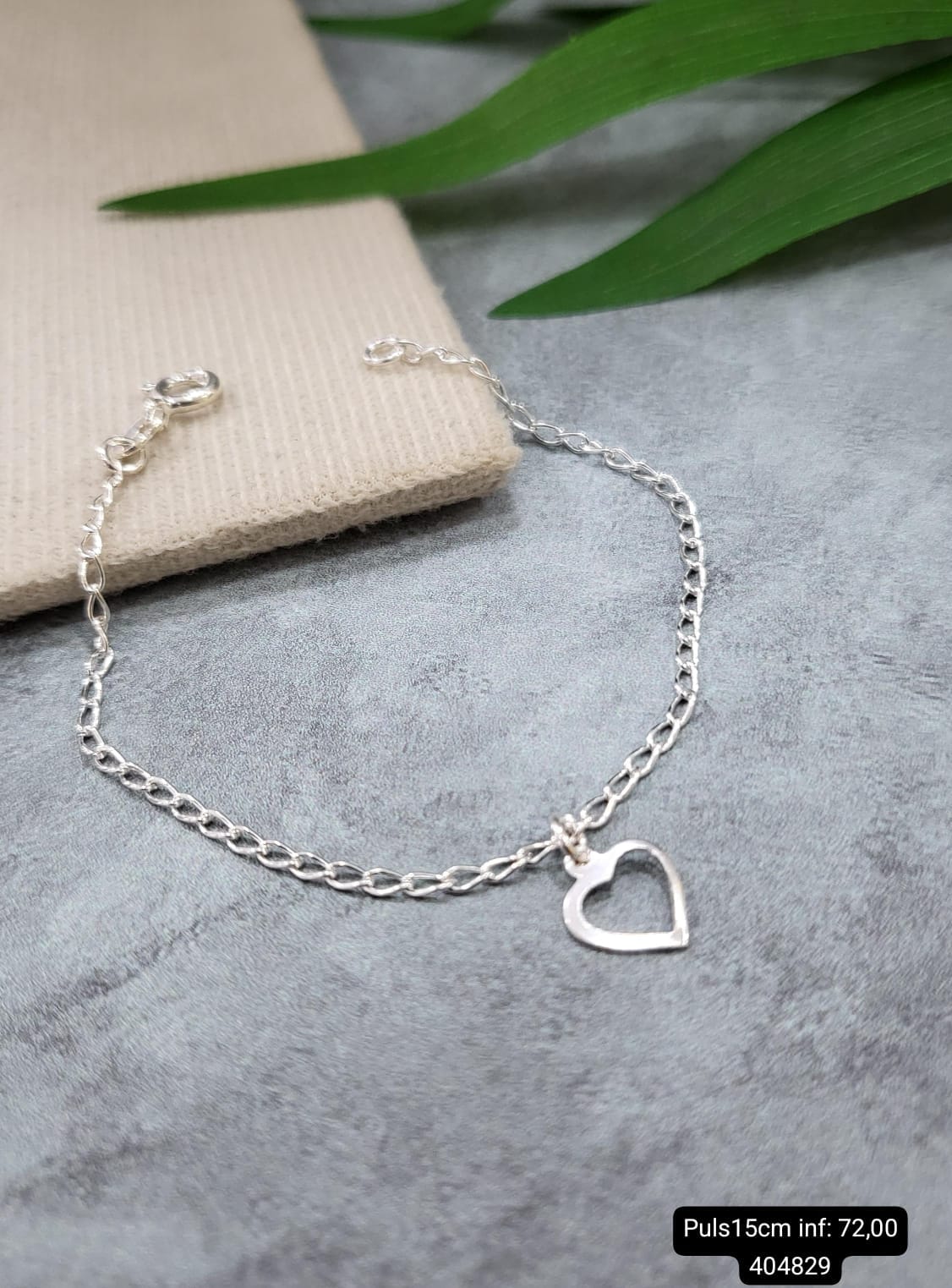 Pulseira infantil com pingente coracao vazado prata 925 TAM15CM