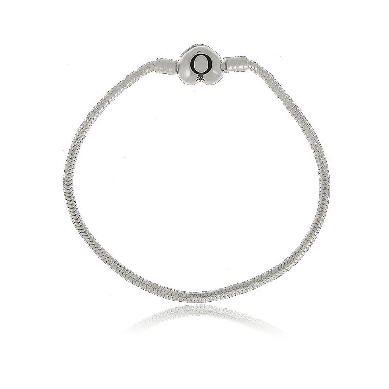 Pulseira pandora com fecho liso coracao prata 925 TAM19CM