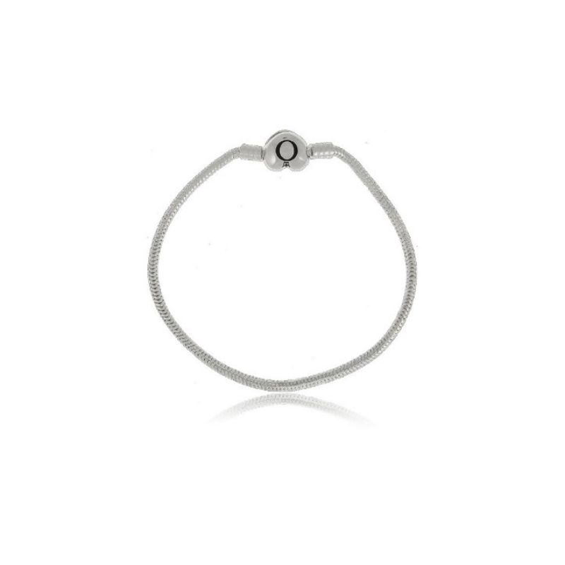Pulseira pandora com fecho liso coracao prata 925 TAM16CM