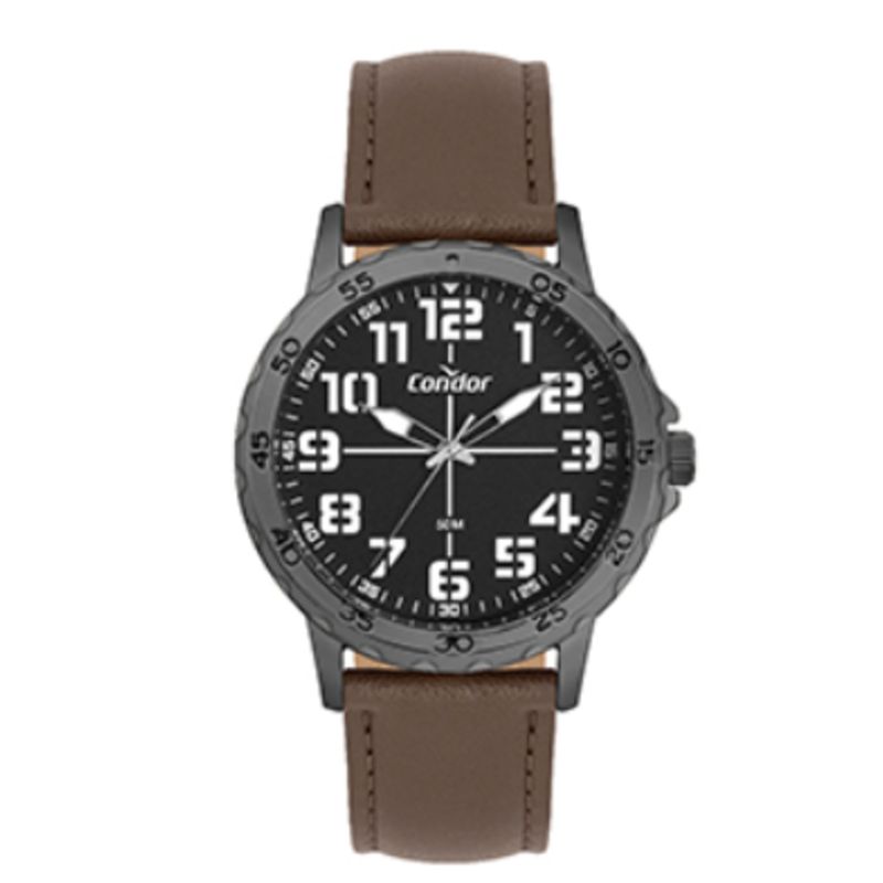 CO2035NGE/5P Relogio analogico condor redondo caixa grande masculino pulseira marrom couro
