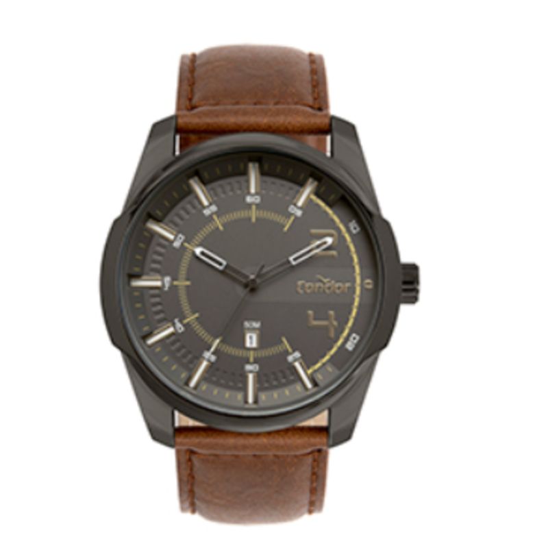 CO2115MWH/3M Relogio analogico condor redondo caixa grande masculino pulseira marrom couro