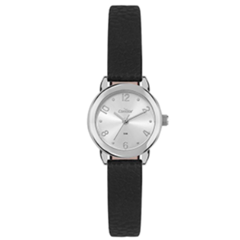 CO2035NLO/5K Relogio analogico condor redondo caixa pequeno feminino prata pulseira preta couro