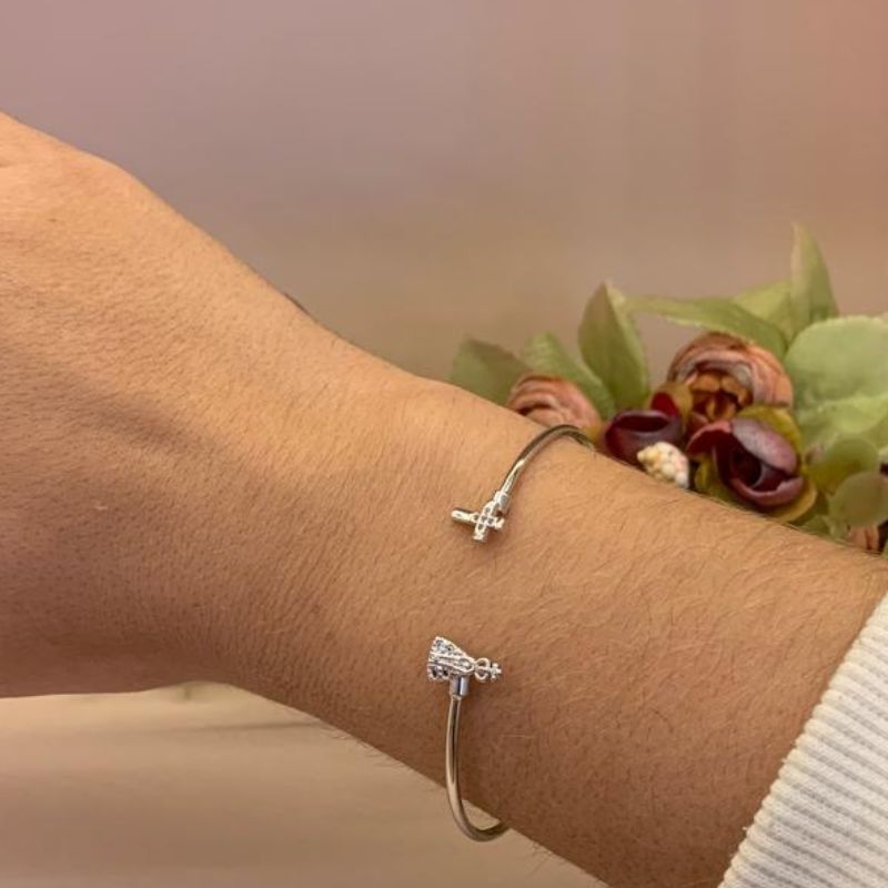 BRACELETE FINO CRUZ E NOSSA SENHORA NAS PONTAS