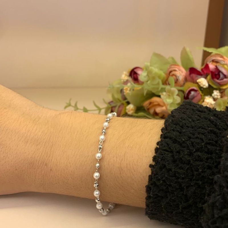 PULSEIRA PÉROLA E BOLA DIAMANTADA