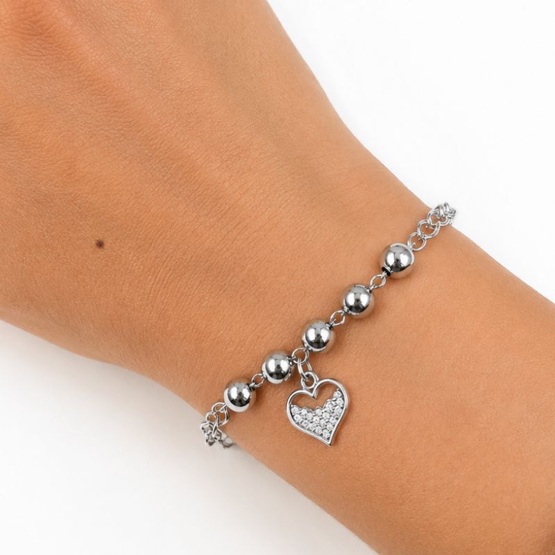 PULSEIRA BOLAS E CORAÇÃO CRAVEJADO