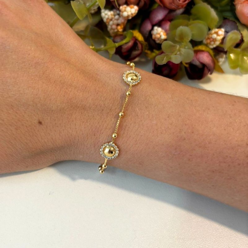 PULSEIRA COM ESFERAS E ZIRCÔNIAS CORRENTE BOLINHAS