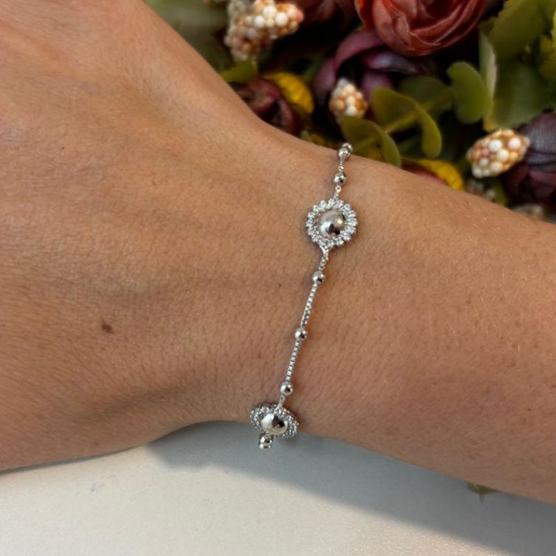 PULSEIRA COM ESFERAS E ZIRCÔNIAS CORRENTE BOLINHAS