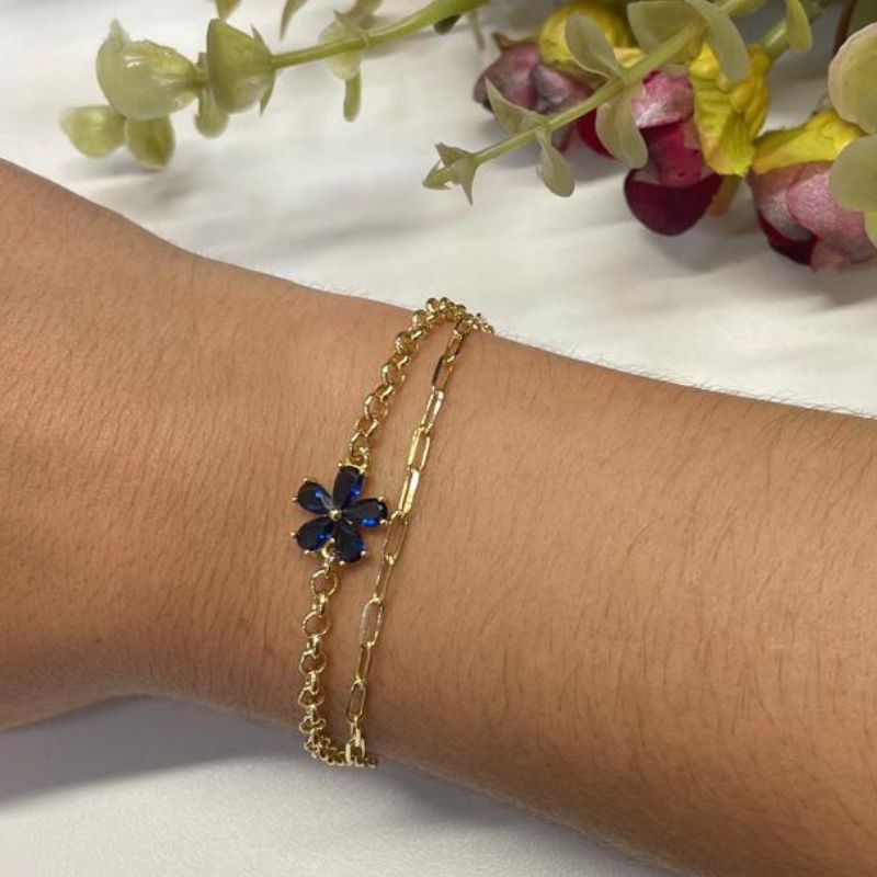 PULSEIRA DUPLA CARTIER ELO PORTUGUÊS E FLOR DE ZIRCÔNIA