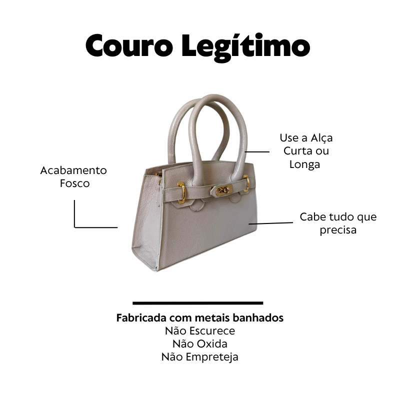 Bolsa Clássica Média de Couro Legítimo Off White