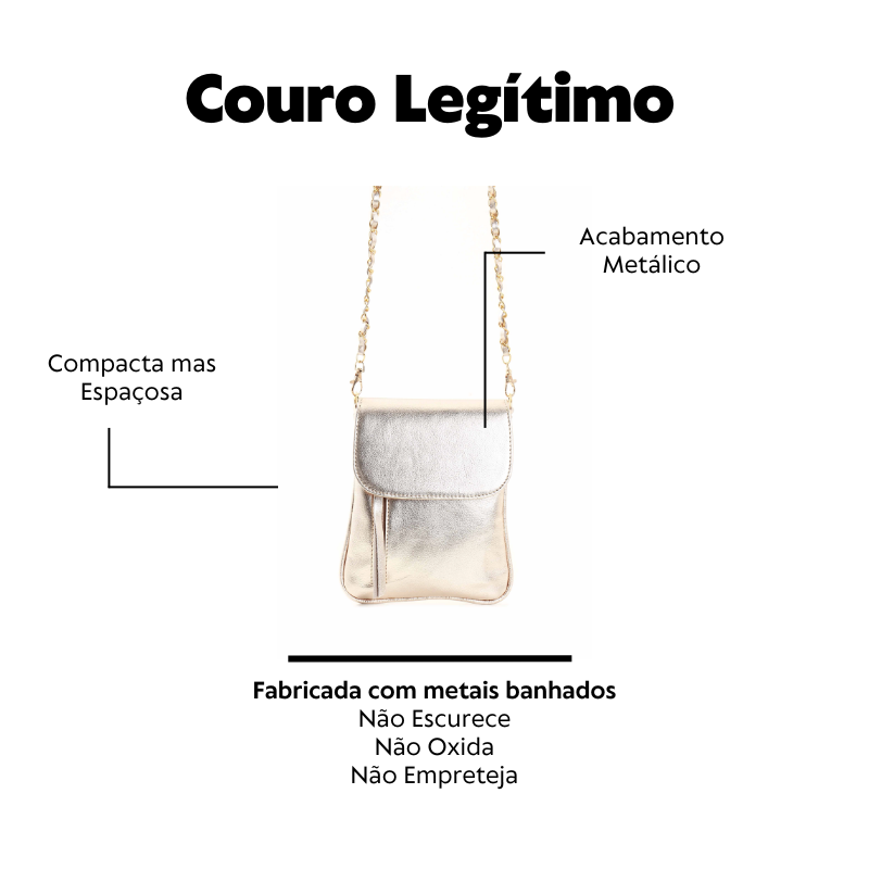 Bolsa Lateral  Pequena em Couro Legítimo Dourado