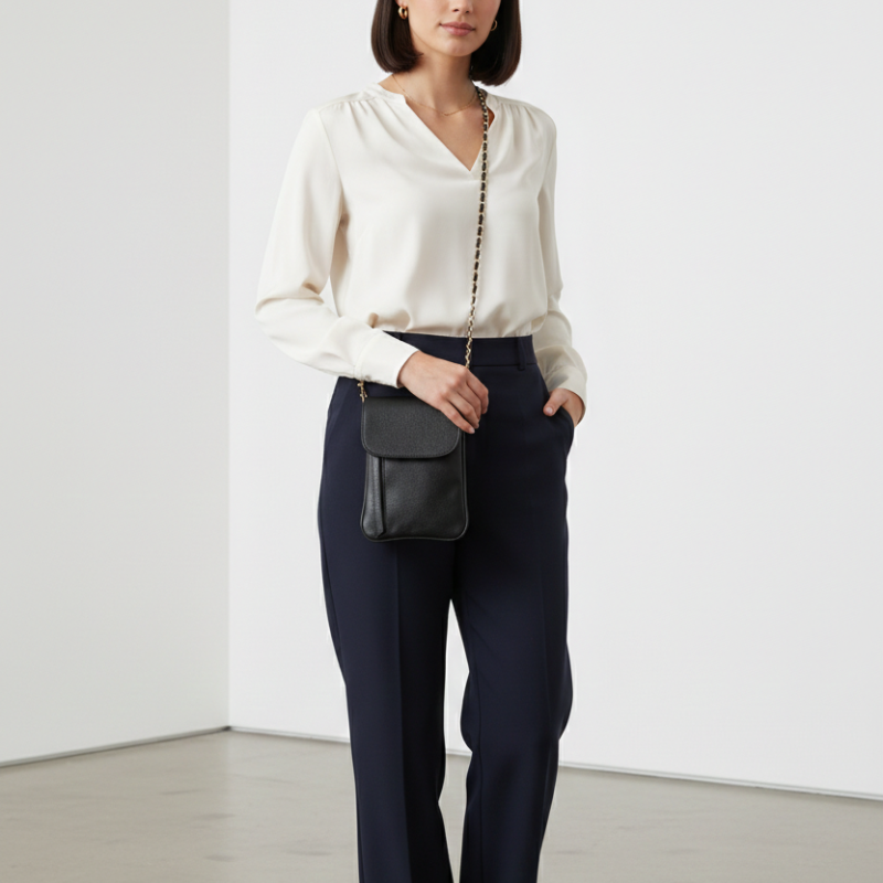 Bolsa Lateral  Pequena em Couro Legítimo Preto