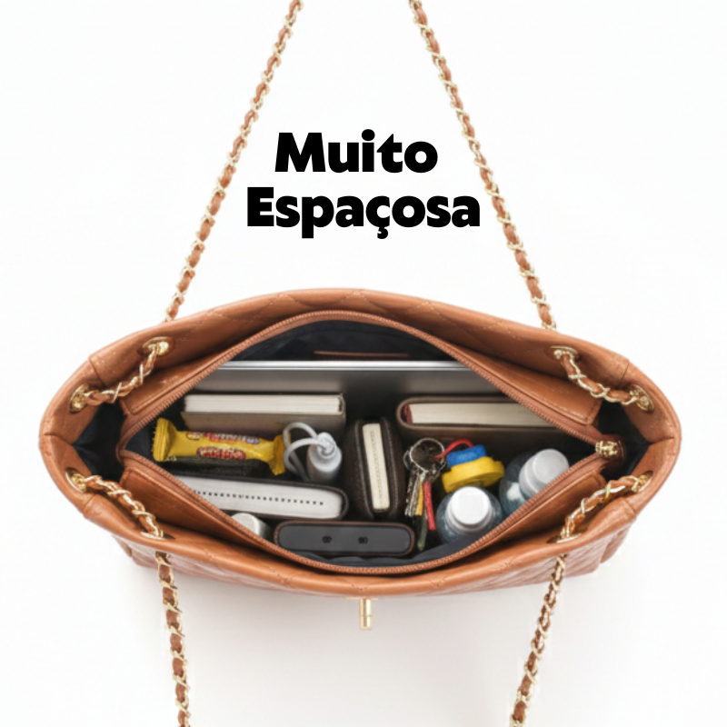 Bolsa Grande Matelassê em Couro Legítimo Capuccino