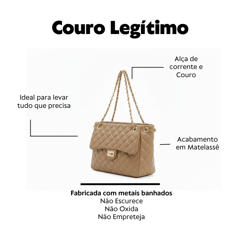 Bolsa Grande Matelassê em Couro Legítimo Capuccino