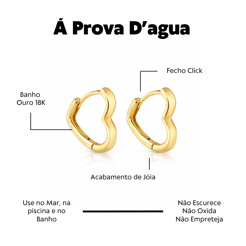 Brinco Á Prova D'agua Argola Coração 2,2cm