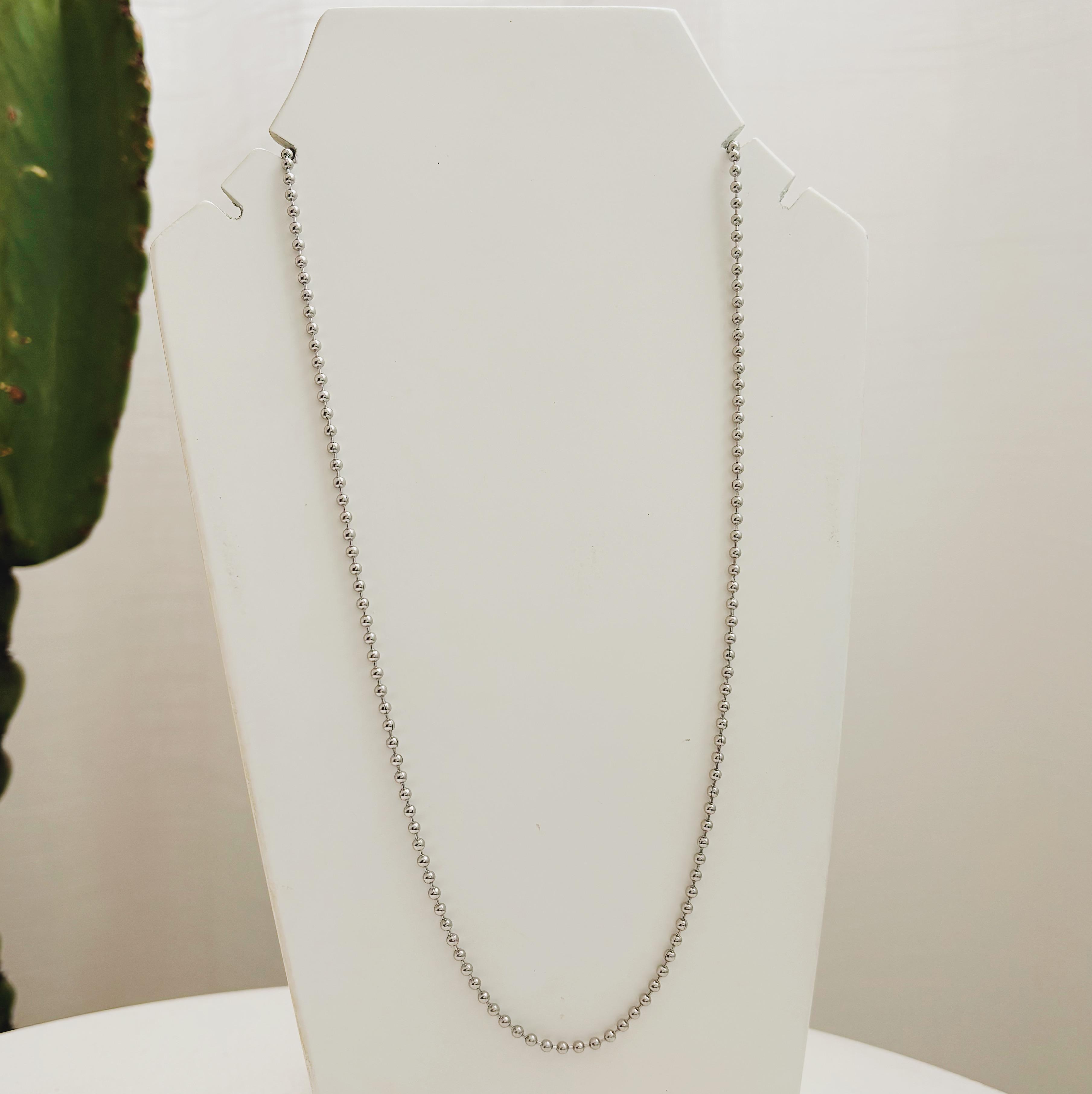 COLAR CORRENTE BOLINHAS EXÉRCITO. 60CM DE COMPRIMENTO. EM AÇO INOX.