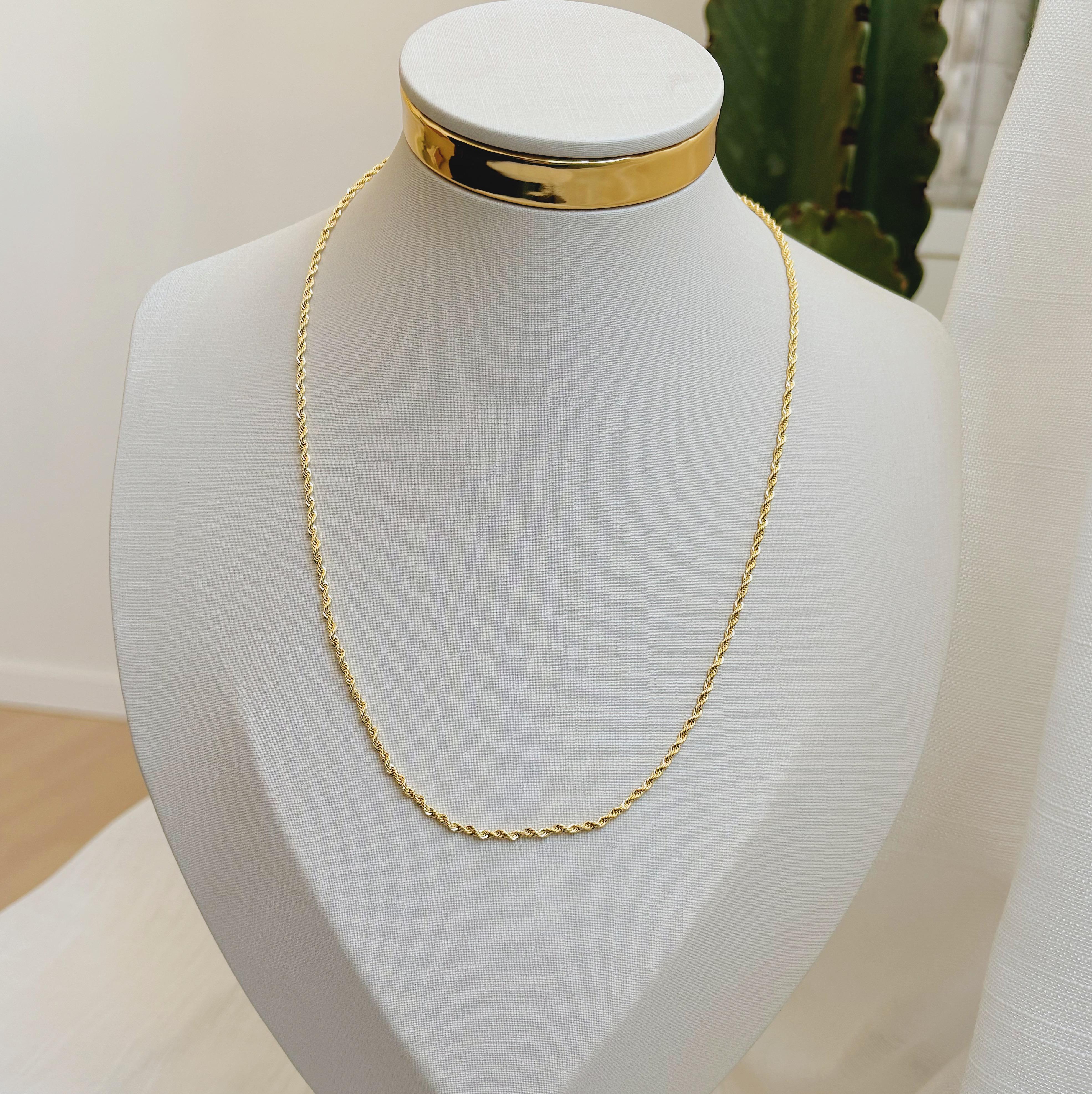 COLAR CORDÃO BAIANO 2MM. 50CM DE COMPRIMENTO E 5CM DE REGULAGEM. BANHADO A OURO 18k