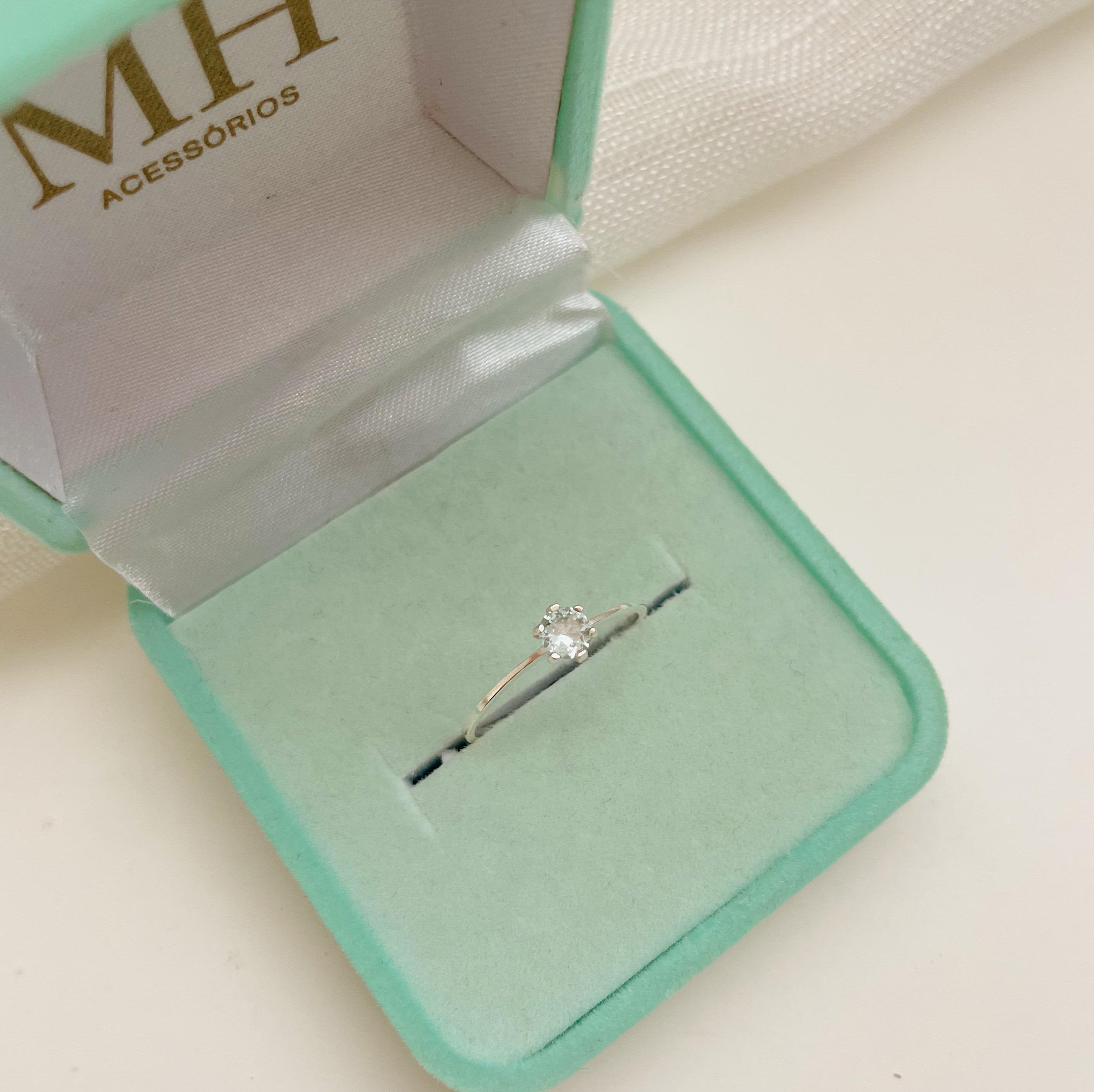 ANEL SOLITÁRIO AZUL AQUA 4MM. EM PRATA 925.
