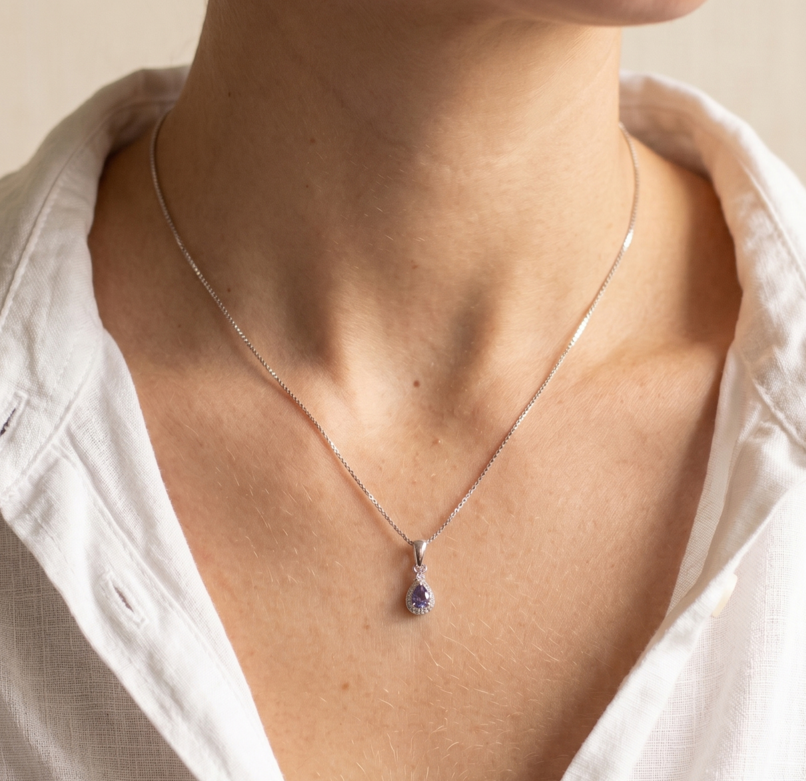 Colar Veneziana com Pingente Gota com Zircônia em Prata 925