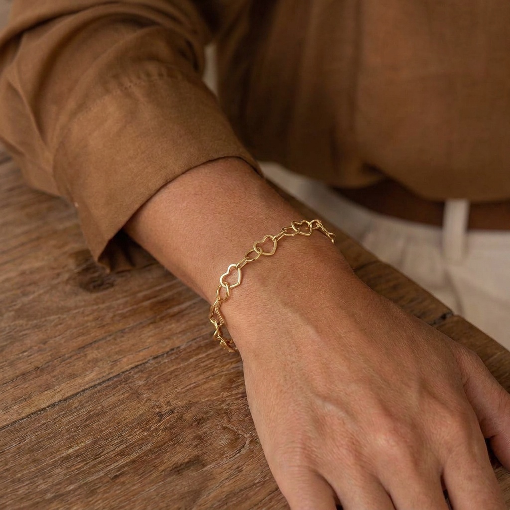 Pulseira Corações Vazados Folheado a Ouro 18k