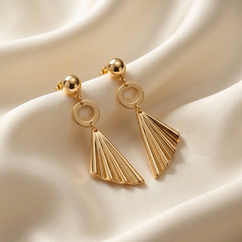 Brinco Leque e Círculo Vazado Folheado a Ouro 18k