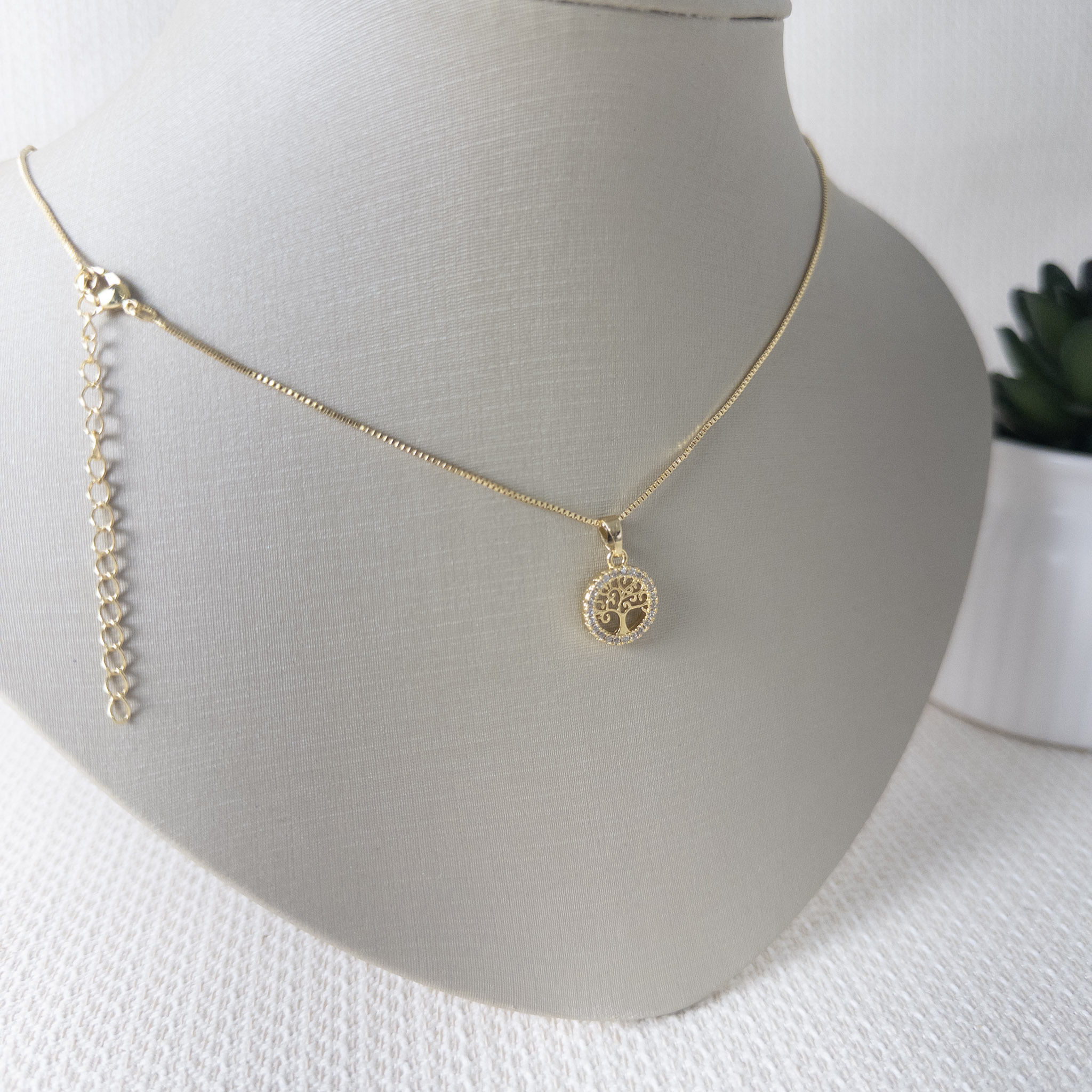 Colar Veneziana com Pingente Árvore da Vida Folheado a Ouro 18k
