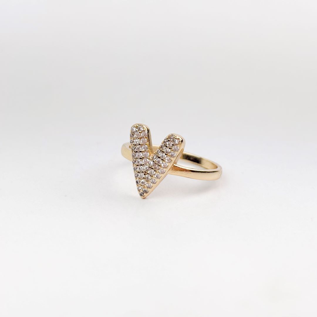 Anel Coração Cravejado em Zircônias Folheado a Ouro 18k