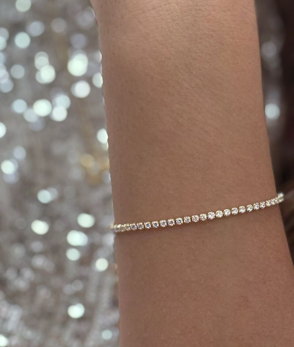Pulseira infantil riviera cristal banhado a ouro 18k ajustável