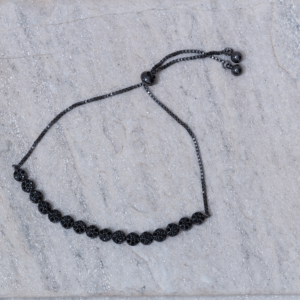 PULSEIRA GRAVATINHA COM ZIRCÔNIAS NEGRAS BANHO RÓDIO NEGRO