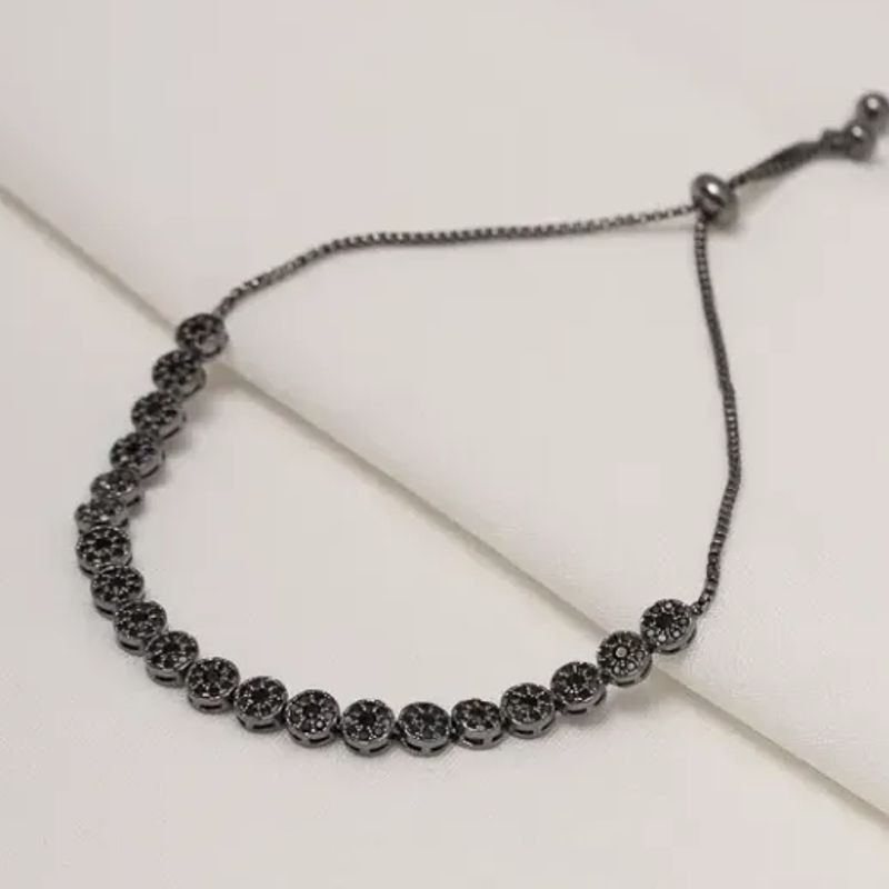 PULSEIRA GRAVATINHA COM ZIRCÔNIAS NEGRAS BANHO RÓDIO NEGRO