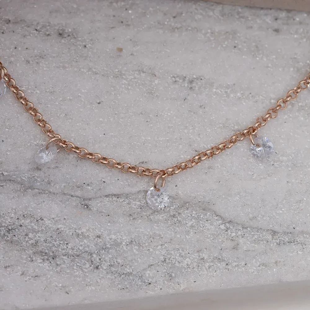 CHOKER ELO PORTUGUÊS PP COM ZIRCÔNIAS CRISTAIS BANHO ROSÉ