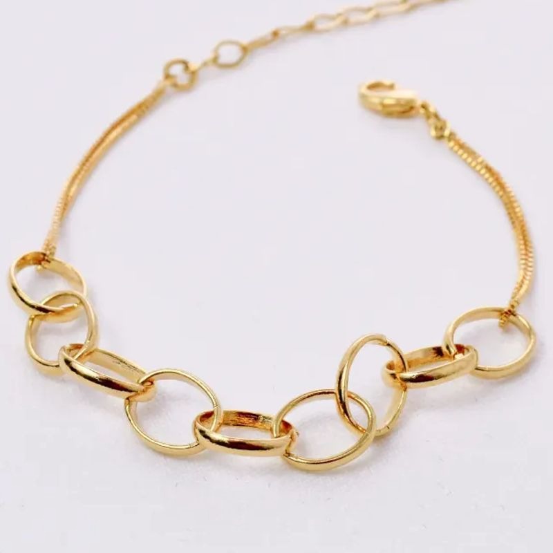 PULSEIRA ELOS OVAIS COM VENEZIANA BANHO OURO 18K