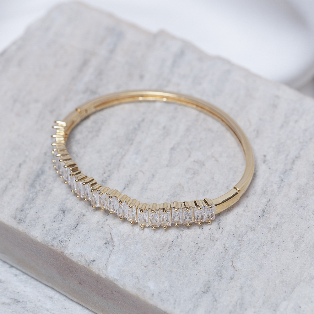 BRACELETE COM ZIRCÔNIAS CRISTAIS BANHO OURO 18K