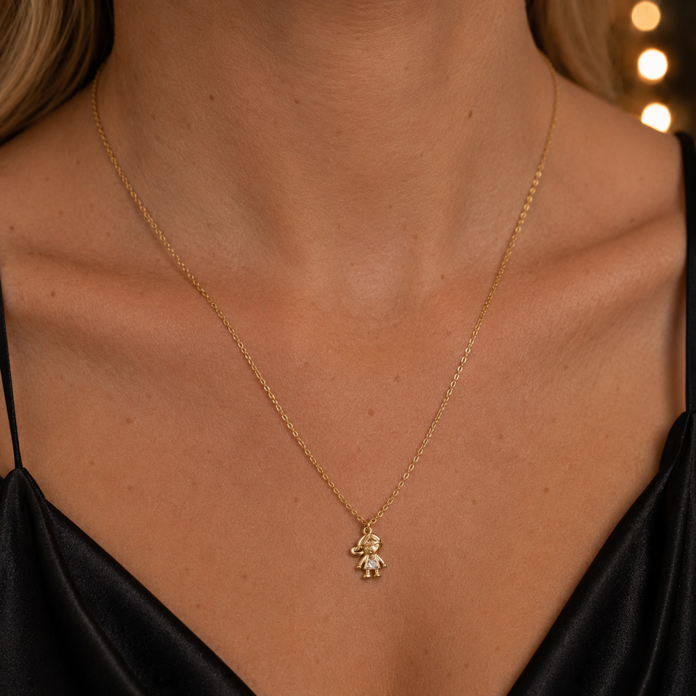 COLAR FILHO MENINO COM CANETA RÓDIO BRANCO BANHO OURO 18K