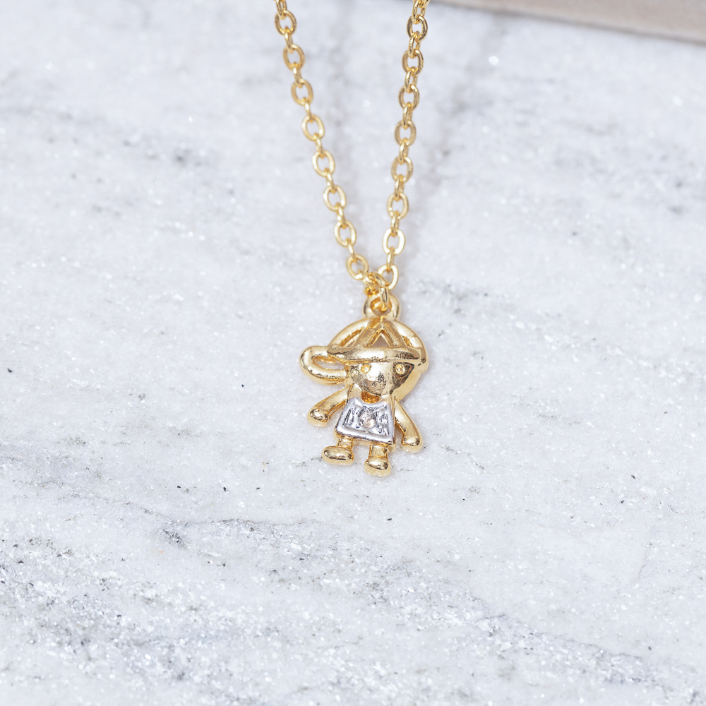 COLAR FILHO MENINO COM CANETA RÓDIO BRANCO BANHO OURO 18K
