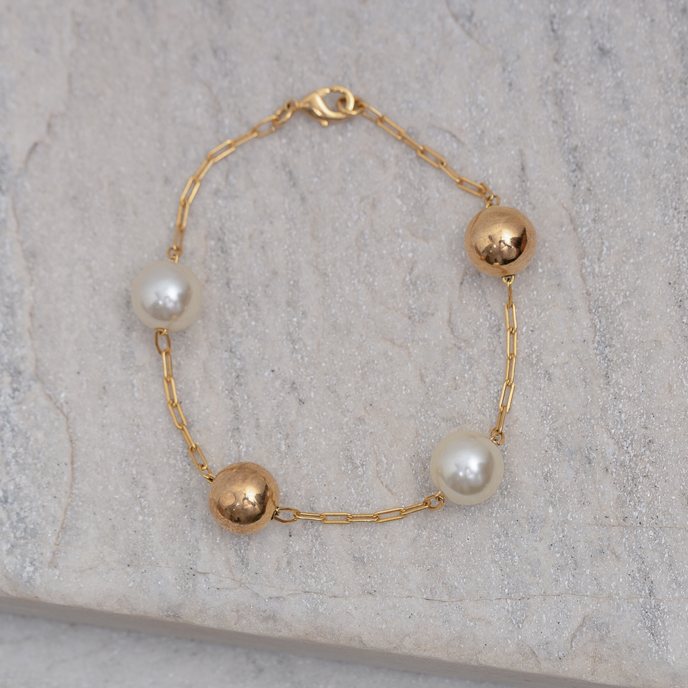 PULSEIRA BOLINHA M LISA E PÉROLA BANHO OURO 18K // 99107352