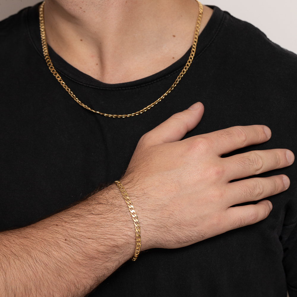 PULSEIRA MASCULINA ELOS GRUMET 3.8MM BANHO OURO 18K