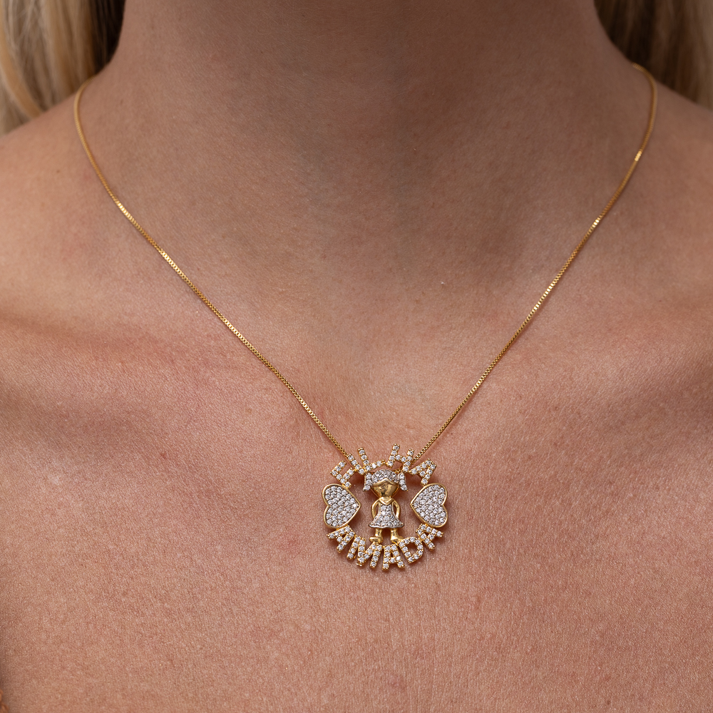 COLAR FILHA AMADA COM ZIRCÔNIAS BANHO OURO 18K