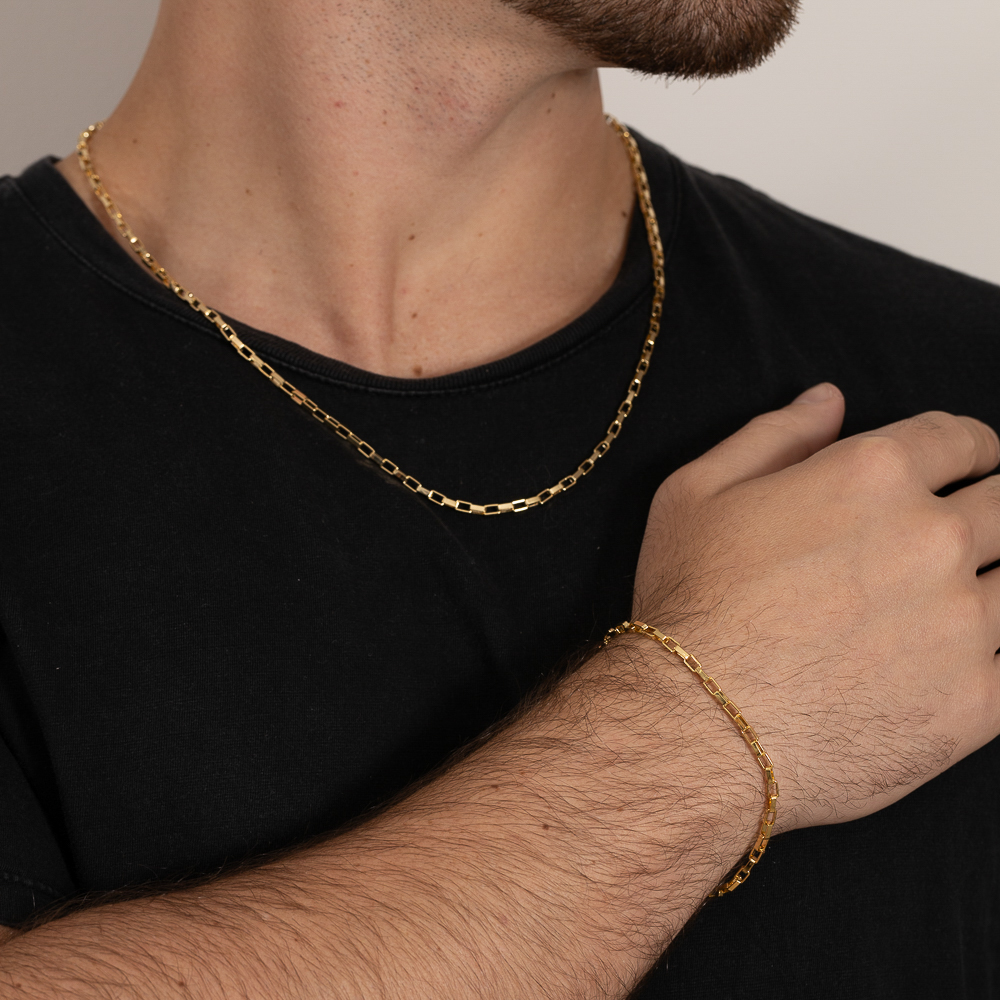 CORRENTE MASCULINA ELO CARTIER QUADRADO BANHO OURO 18K